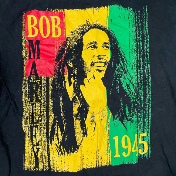 Zion Rootswear Bob Marley 1945 Black Red Yellow Green T-Shirt Short Sleeve - L - Picture 2 of 3